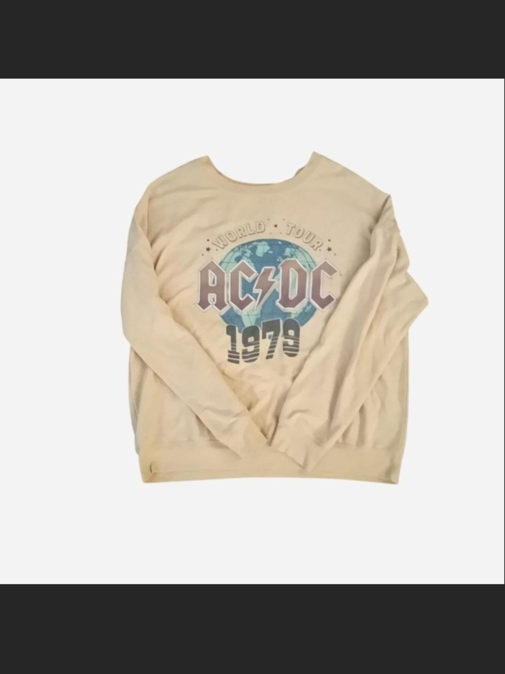 AC/DC Beige Crewneck Sweatshirt with Blue Tour Globe Graphic